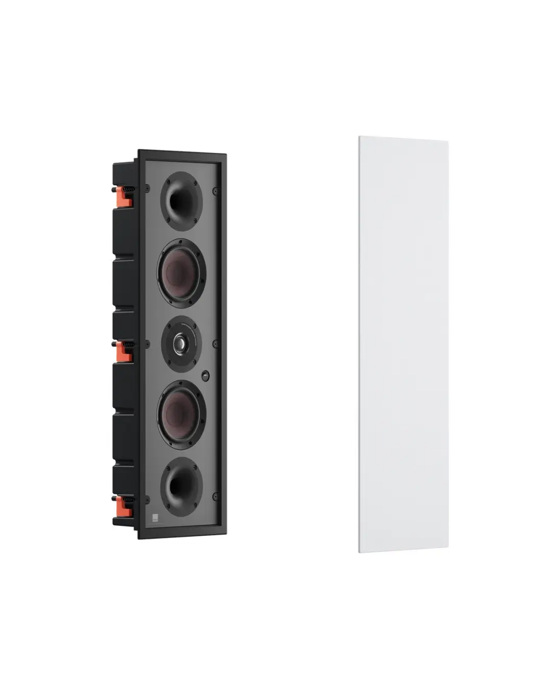 Dali Phantom M-250 Vista lateral del Dali Phantom M-250 mostrando conexiones traseras y altavoces frontales.