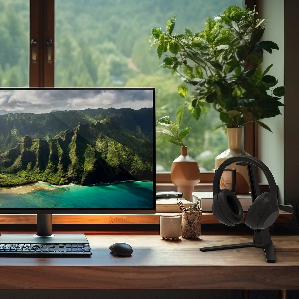 Kanto H3 Kanto H3 visto desde un lateral, con la vista de sus almohadillas y soporte, listo para usar.