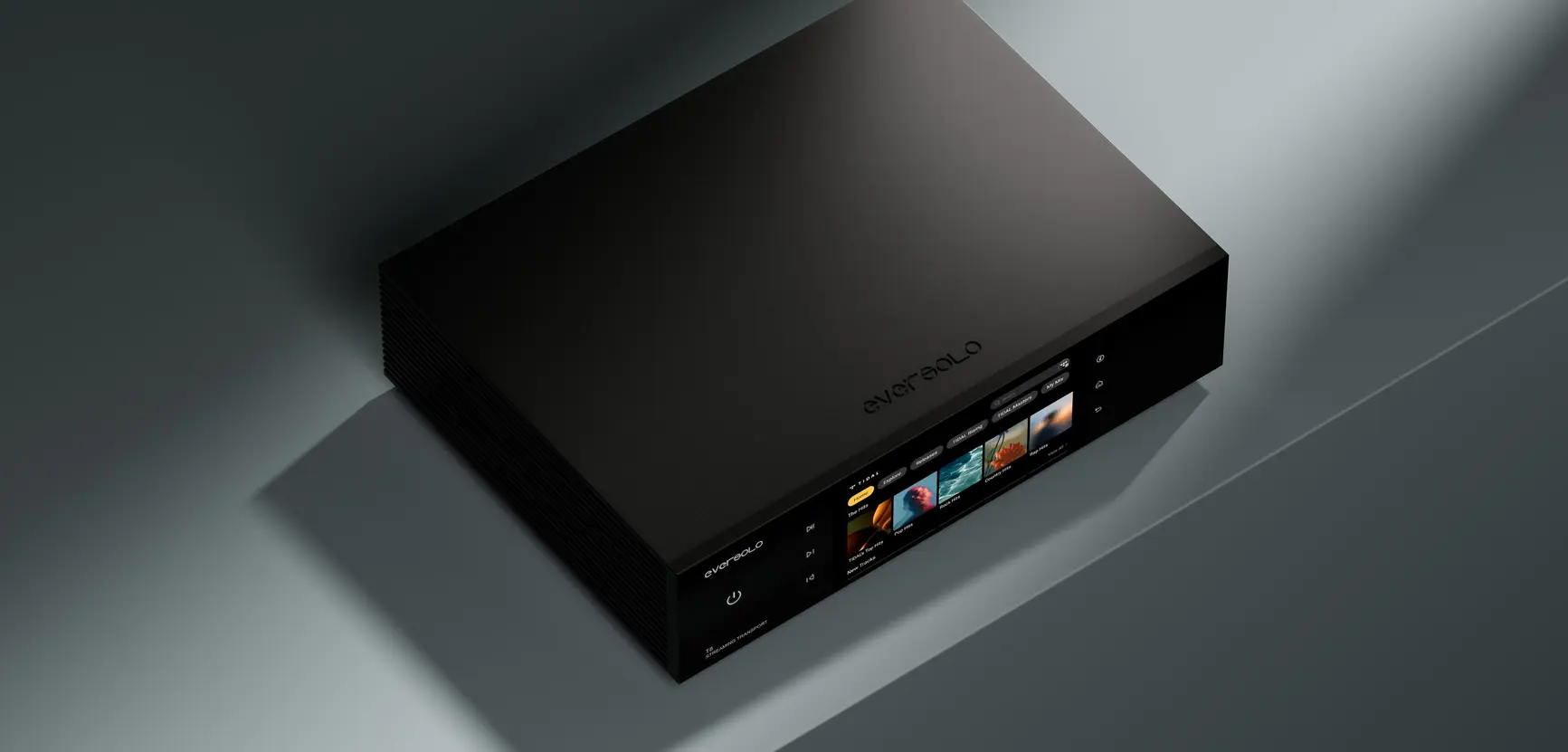 Eversolo T8 <strong>Control y configuración</strong>: pantalla táctil, app y mando dual